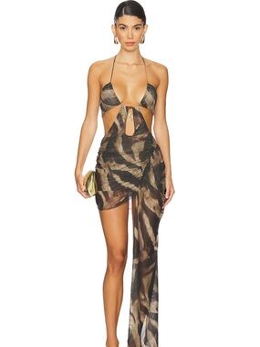 JADED LONDON plunge mini Mesh Cut-Out Dress